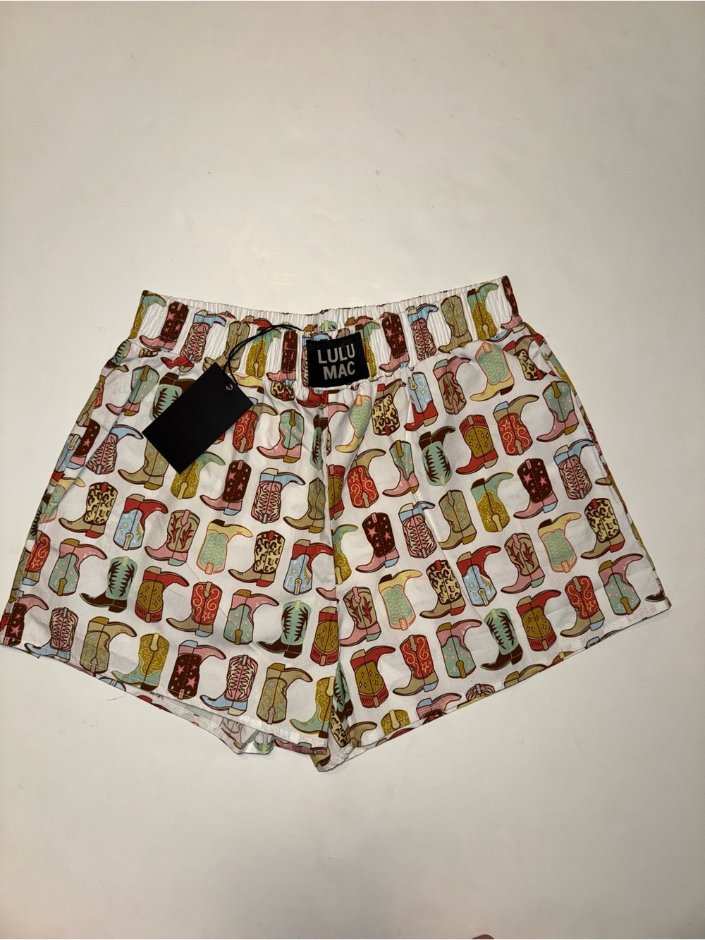 Lulu Mac Women's White Cowboy Boot Print Boxer Shorts
